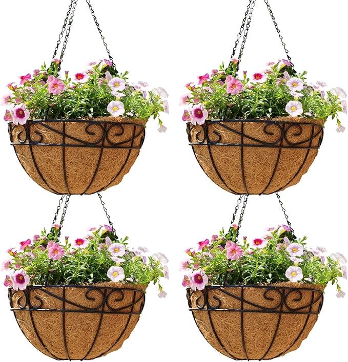 EIMQUVW Outdoor Metal Hanging Planters Basket Hanging Baskets by EIMQUVW