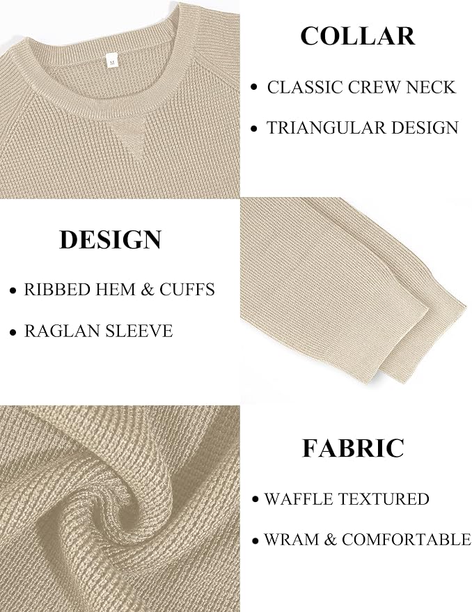 Vssjavun Sweaters for Men Crewneck Cable Knit Waffle Textured Pullover Sweater - Image 3