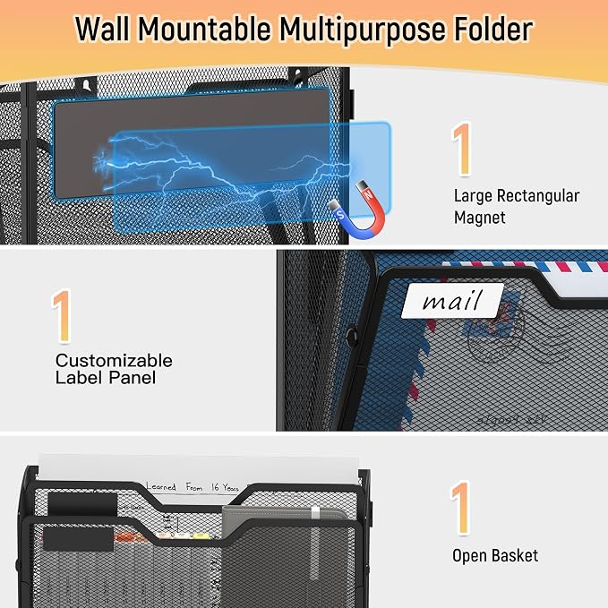 Docnest 3 Pack 2 Tier Dual-Mount Magnetic Mesh File Holders, Wall Organizer | - Image 4
