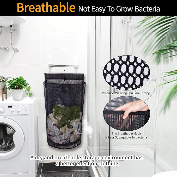 Hanging Collapsible Mesh Laundry Hamper - Image 6