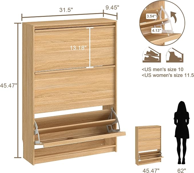 Shoe Cabinet with 3 Flip Drawers, 31.5" W Narrow Shoe Storage Cabinet - Image 2