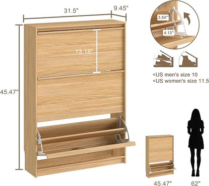 Shoe Cabinet with 3 Flip Drawers, 31.5" W Narrow Shoe Storage Cabinet - Image 2