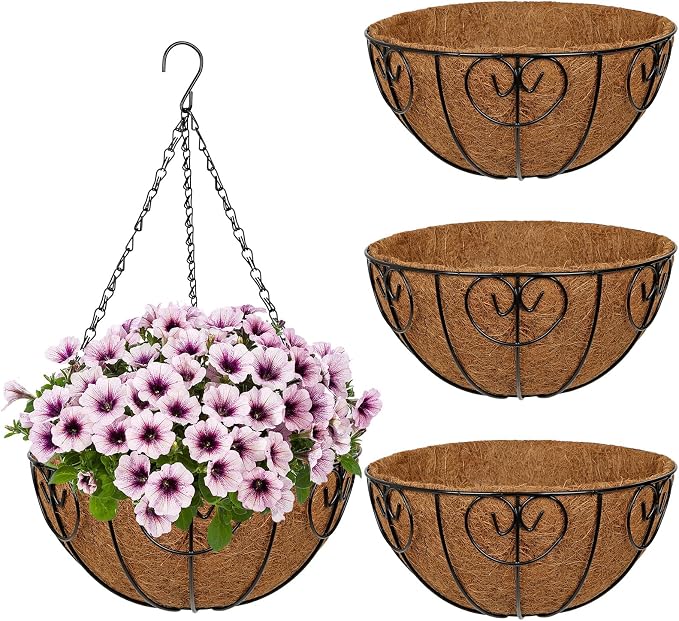 12 inch Metal Hanging Baskets for Plants Outdoor, 4 Pack Metal Wire Hanging by NatureCrafted
