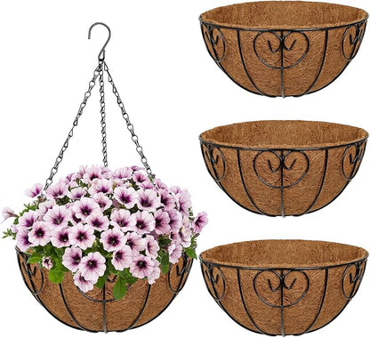 12 inch Metal Hanging Baskets for Plants Outdoor, 4 Pack Metal Wire Hanging by NatureCrafted