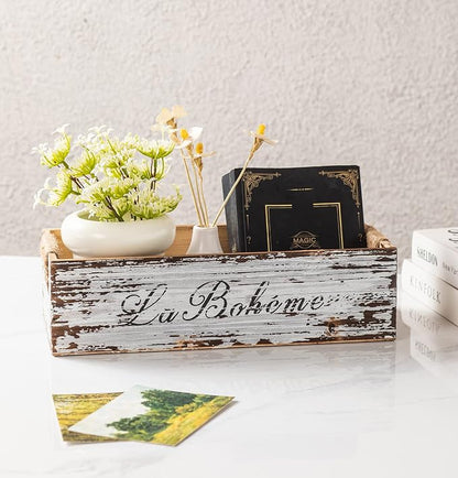 TIMRIS Farmhouse Distressed Wooden Storage Box, Rustic Bathroom Decor Box - Image 3