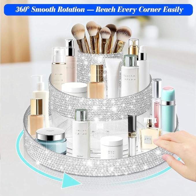 Bling 360 Rotating Makeup Organizer, Shiny Lazy Susan Cosmetic Storage Turntable - Image 3