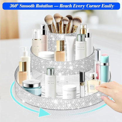 Bling 360 Rotating Makeup Organizer, Shiny Lazy Susan Cosmetic Storage Turntable - Image 3