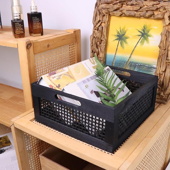 YRMT Wood Storage Crate Basket Rustic Wooden Storage Container - Image 5