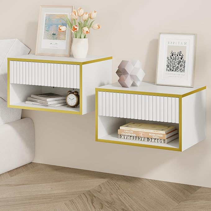 4ever2buy Floating Nightstand Set of 2, Modern Wall Mounted Nightstand by 4ever2buy