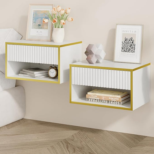 4ever2buy Floating Nightstand Set of 2, Modern Wall Mounted Nightstand by 4ever2buy