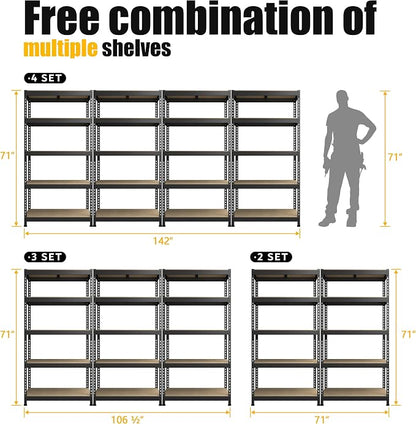 PrimeZone Storage Shelves 5 Packs 5 Tier Adjustable Garage Storage Shelving - Image 3