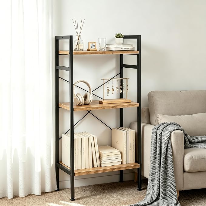 HealSmart 3 Tier Bookshelf, Free Standing Book Shelf Home Office Bookcase Shelf - Image 6