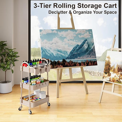 3 Tier Khaki Metal Utility Rolling Cart, Storage Cart - Image 7