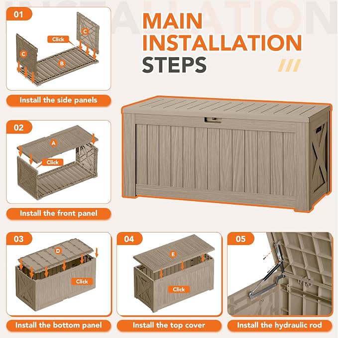 130 Gallon Deck Box Outdoor Indoor Waterproof Storage Box - Image 3