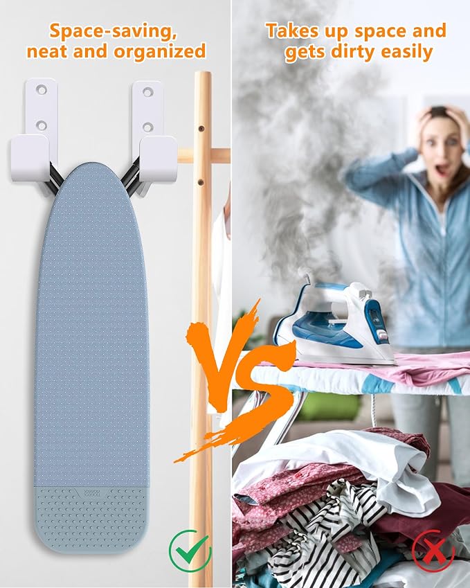 2PCS Ironing Board Holder Wall Mount White, Stainless Steel Ironing Board Hanger - Image 5