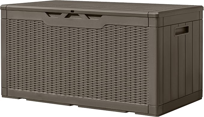 Greesum 100 Gallon Resin Deck Box Large Outdoor Storage, Imitation Rattan Weave by BuynowfromGreesum