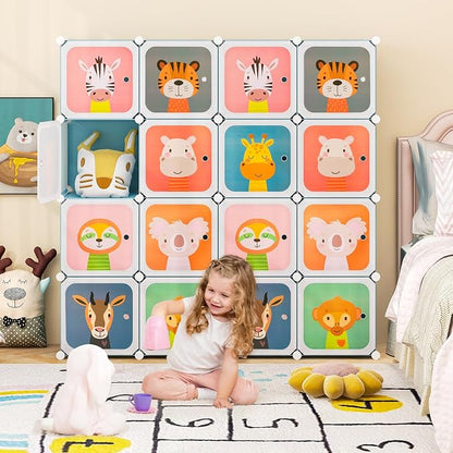 HONEY JOY Kids Wardrobe Closet, Baby Cartoon Clothes Storage Organizer - Image 2