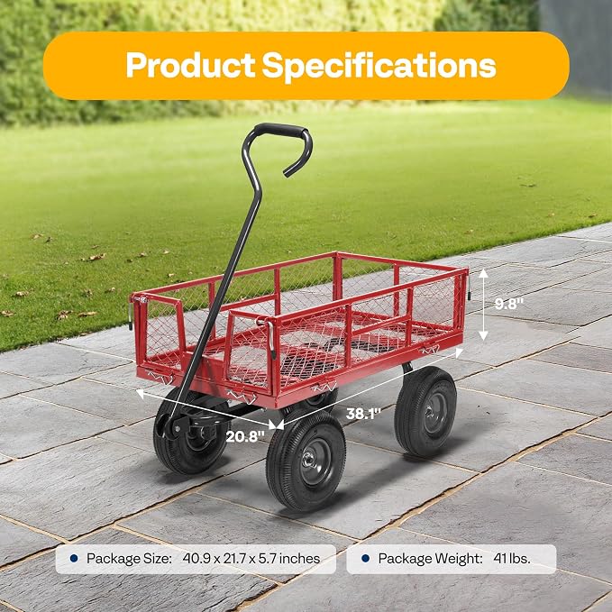 VIVOHOME Heavy Duty 880 Lbs Capacity Mesh Steel Garden Cart Folding Utility - Image 3