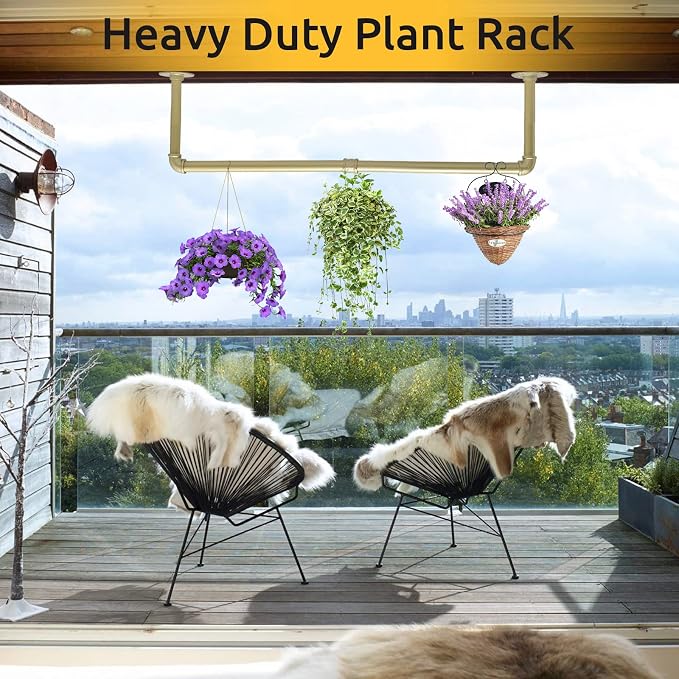 2 Packs Gold Industrial Pipe Clothes Rack, 36 inch Pipe Garment Rack Hanging - Image 6