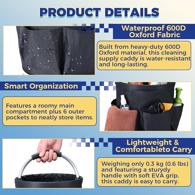 NATGAI Cleaning Caddy with Handle, 17L Foldable Cleaning Supply Caddy, Portable - Image 3