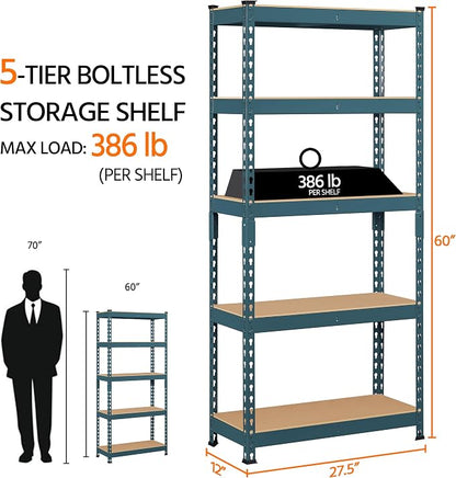 Topeakmart 5-Tier Utility Shelves, Metal Storage Shelves, Adjustable Shelving - Image 3