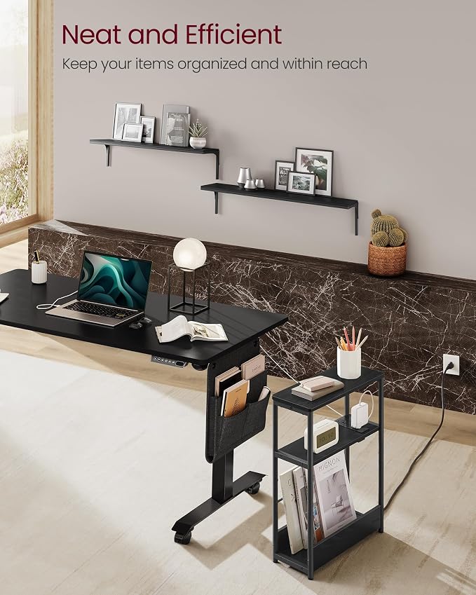 VASAGLE Side Table with Charging Station, Narrow End Table, 3-Tier Nightstand - Image 7