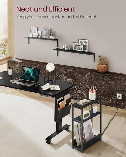 VASAGLE Side Table with Charging Station, Narrow End Table, 3-Tier Nightstand - Image 7