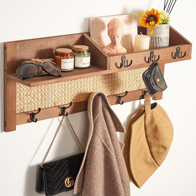 Coat Rack Wall Mount with Hooks & Shelf - Image 2