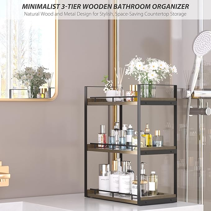 Bathroom Counter Organizer, 3 Tier Wood Countertop Shelf - Image 4