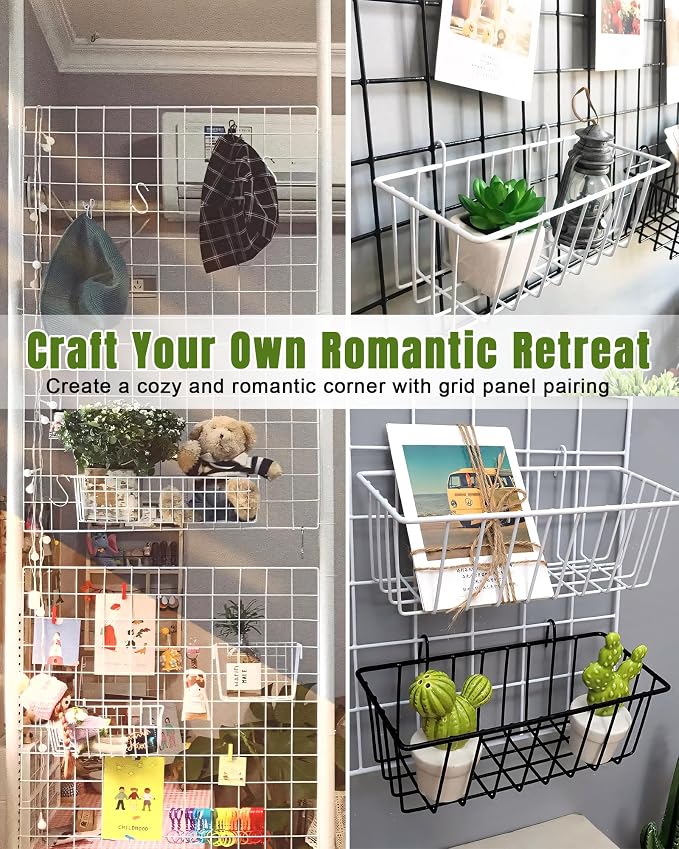 6 Pack Wire Baskets, Grid Wire Panel Hanging Wall Basket, Display and Storage - Image 7