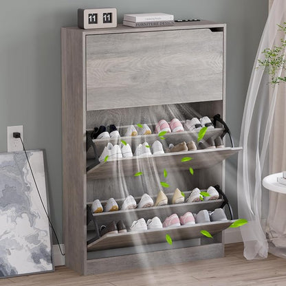 BORNOON Shoe Cabinet with Odor Control and Back Panels, Deodorizing Slim 3-Flip by BORNOON