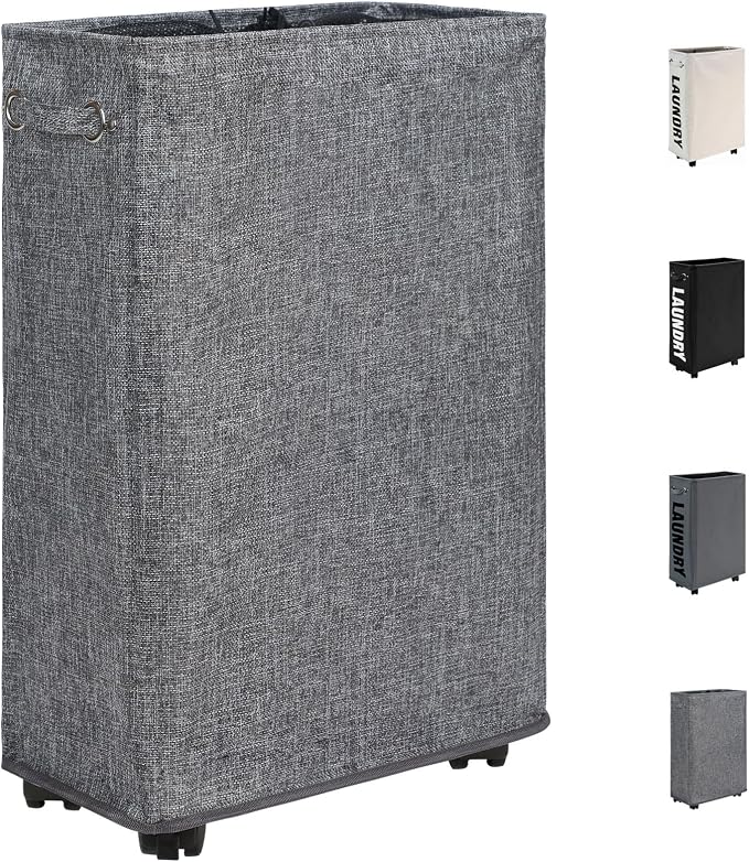 DOKEHOM 25-Inches Slim Laundry Basket on Wheels, Collapsible Rolling Laundry by DOKEHOM