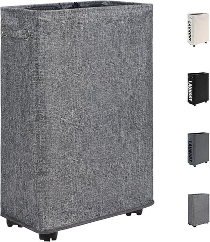 DOKEHOM 25-Inches Slim Laundry Basket on Wheels, Collapsible Rolling Laundry by DOKEHOM