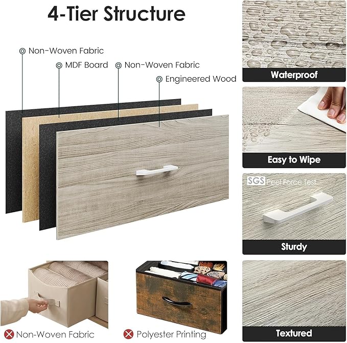 Nightstand, End Table, Bedside Table, Tall Fabric Dresser - Image 6