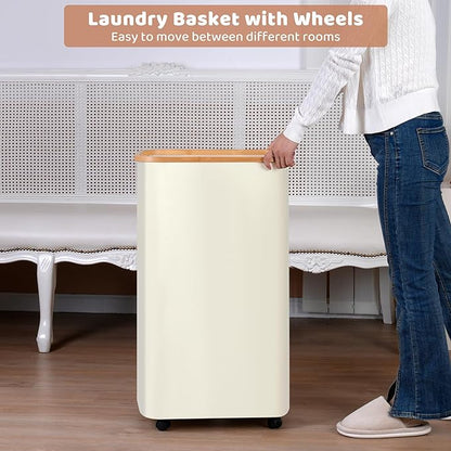 Laundry Basket with Wheels, 110L Beige Clothes Hamper - Image 5
