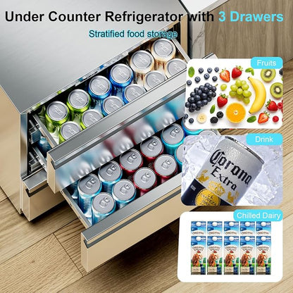 Drawer Refrigerator Outdoor Under Counter Stainless Steel 3 Drawers Beverage - Image 3