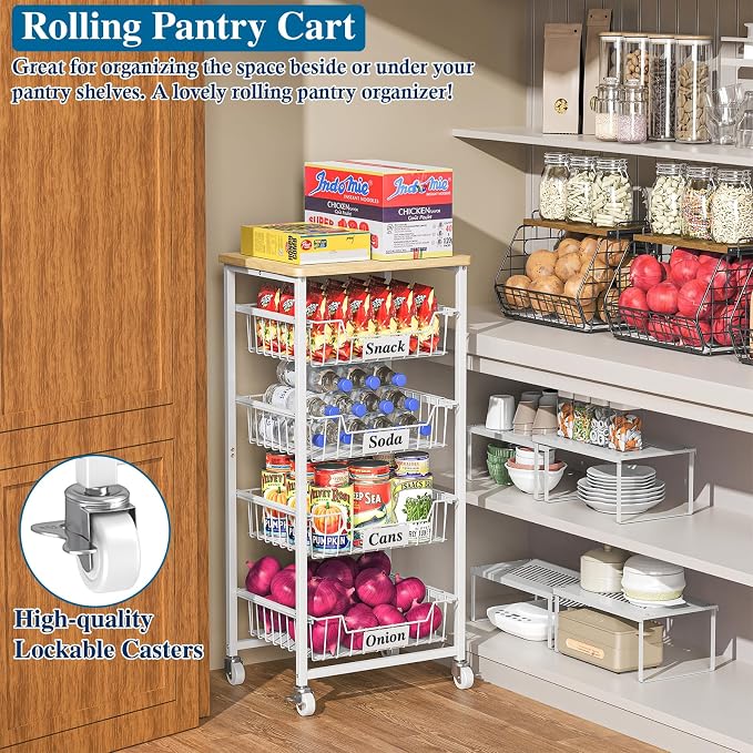 5-Tier Small Kitchen Storage Cart on Wheels - Image 3