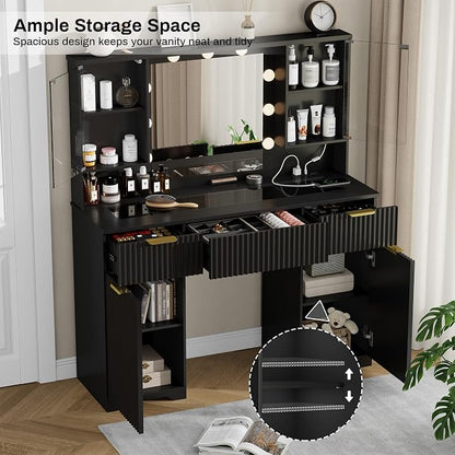 ONME 47.2" Fluted Makeup Vanity Desk - Image 3