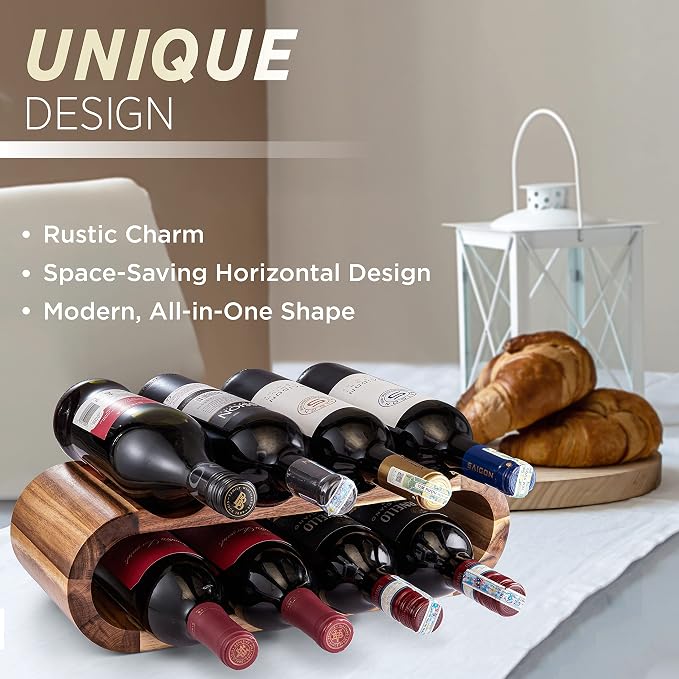 BLUEWEST Wooden Countertop Wine Rack – 8-Bottle Acacia Wine Holder Stand – - Image 6