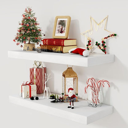 Fun Memories White Floating Shelves 30x 12 Inch, Deep Floating Shelf Wall by FunMemories