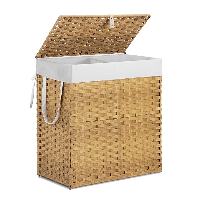 Woven Laundry Basket with Lid, Large Hamper with Removable and Machine-Washable by CangLong