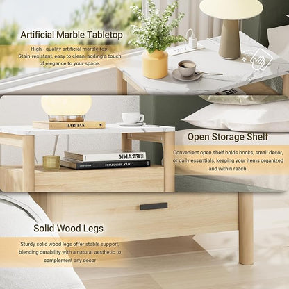 Night Stand with Charging Station, 2 Drawers End Table with Solid Round Post - Image 3