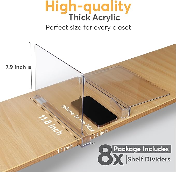 8 Pack Acrylic Shelf Dividers for Closet Organization 11x7.9 Inch – Clear - Image 7
