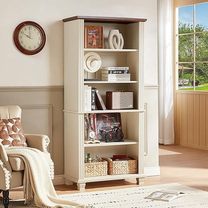 70" Tall White Bookshelf, 5 Tier Wood Book Shelf - Image 4