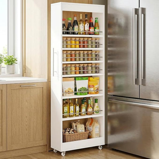 Tribesigns 73" Tall Slim Storage Cart on Wheels, 7-Tier Narrow Pantry Cabinet by Unknown
