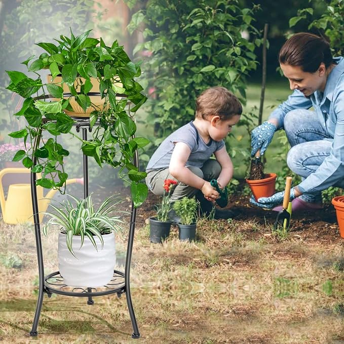 THKFUL Metal Plant Stands Indoor Outdoor, 2Tier Tall Potted Plant Stand Plant - Image 4