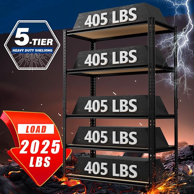 2025LBS Storage Shelves Heavy Duty 5 Tier Garage Storage Shelves, Adjustable - Image 4