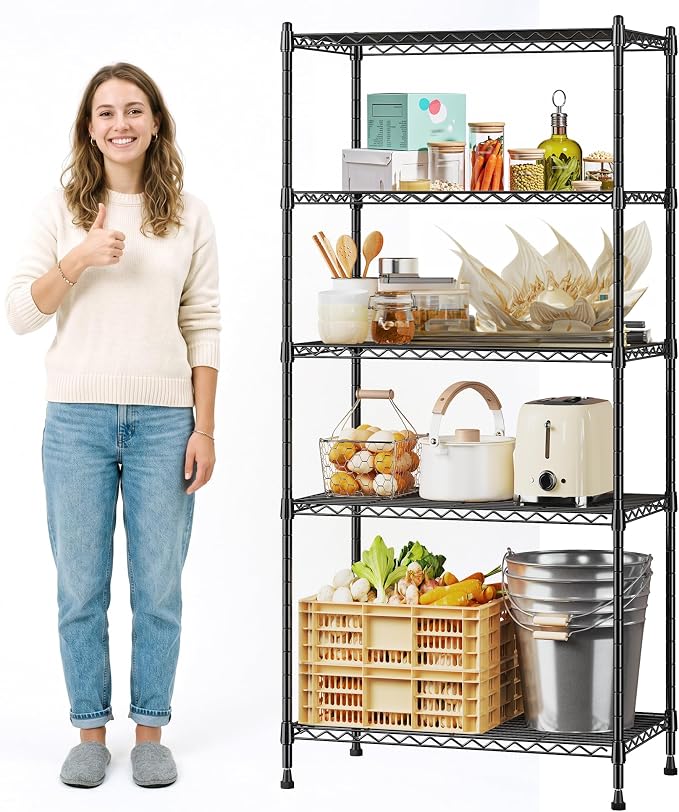 Romorgniz 5-Tier Adjustable Wire Shelving, Kitchen Pantry Garage | Heavy duty by Romorgniz