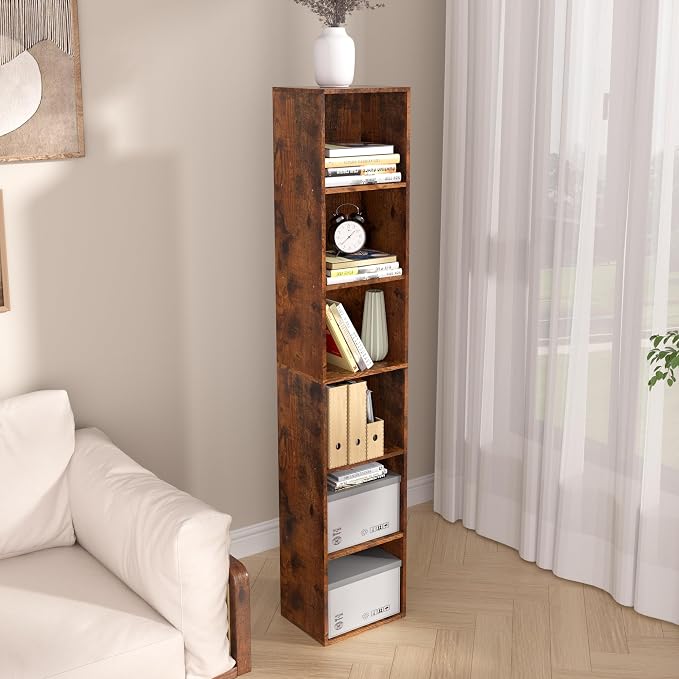 6-Tier Wooden Cube Storage Organizer, 62 Inch Tall Bookcase & Display Shelf - Image 6