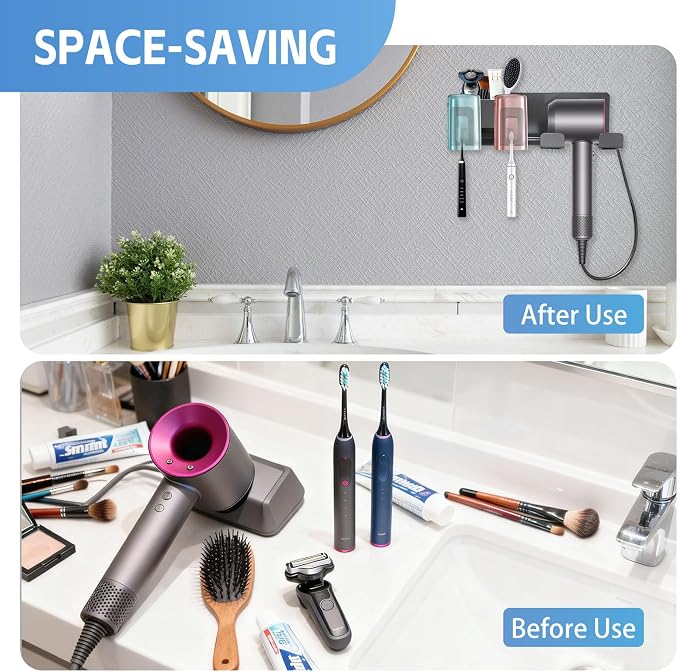 Hair Dryer Holder Wall Mounted Adhesive/Drilling, Hair Dryer Storage Organizer - Image 2
